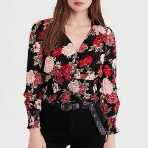 American Eagle Romantic Floral Smocked Waist Blouse